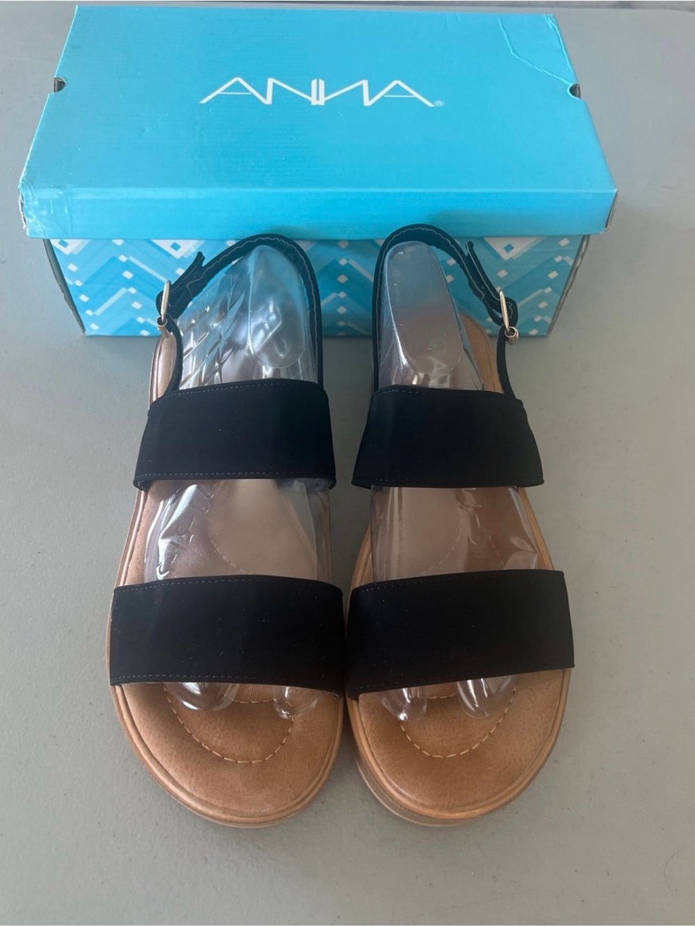 Anna Black Double-Strap Slingback Sandals